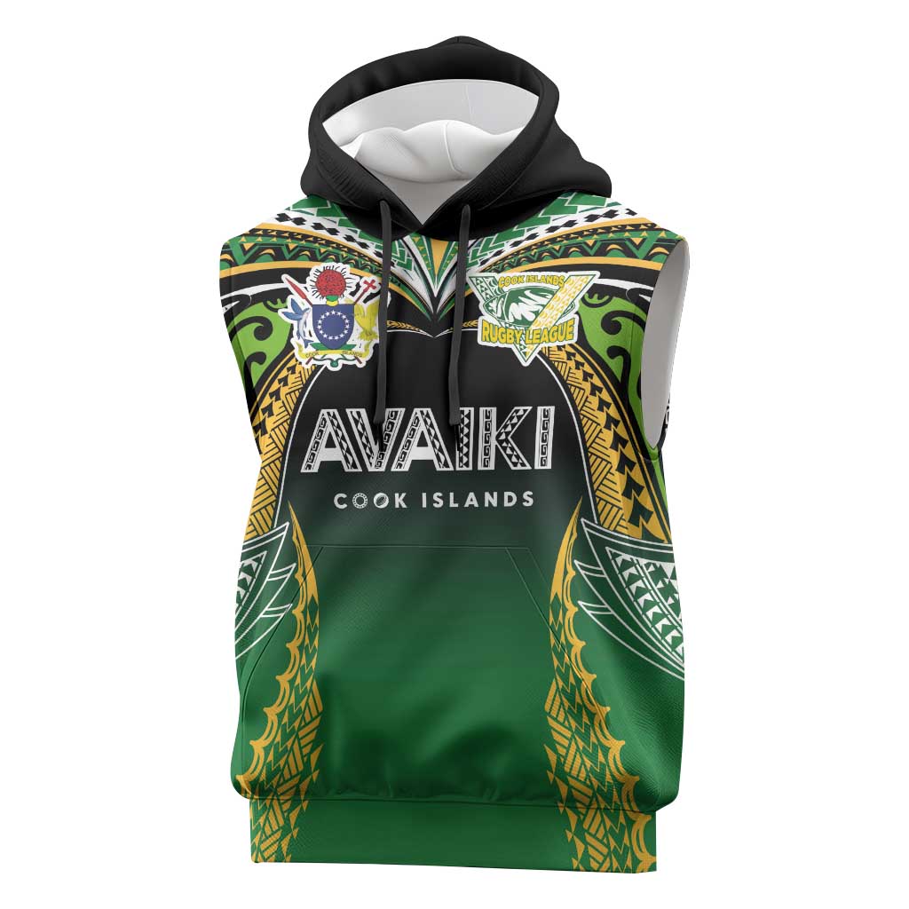 Custom Cook Islands Rugby League Sleeveless Hoodie Avaiki Tatau Tribal Motifs Black Color - Polynesian Pride