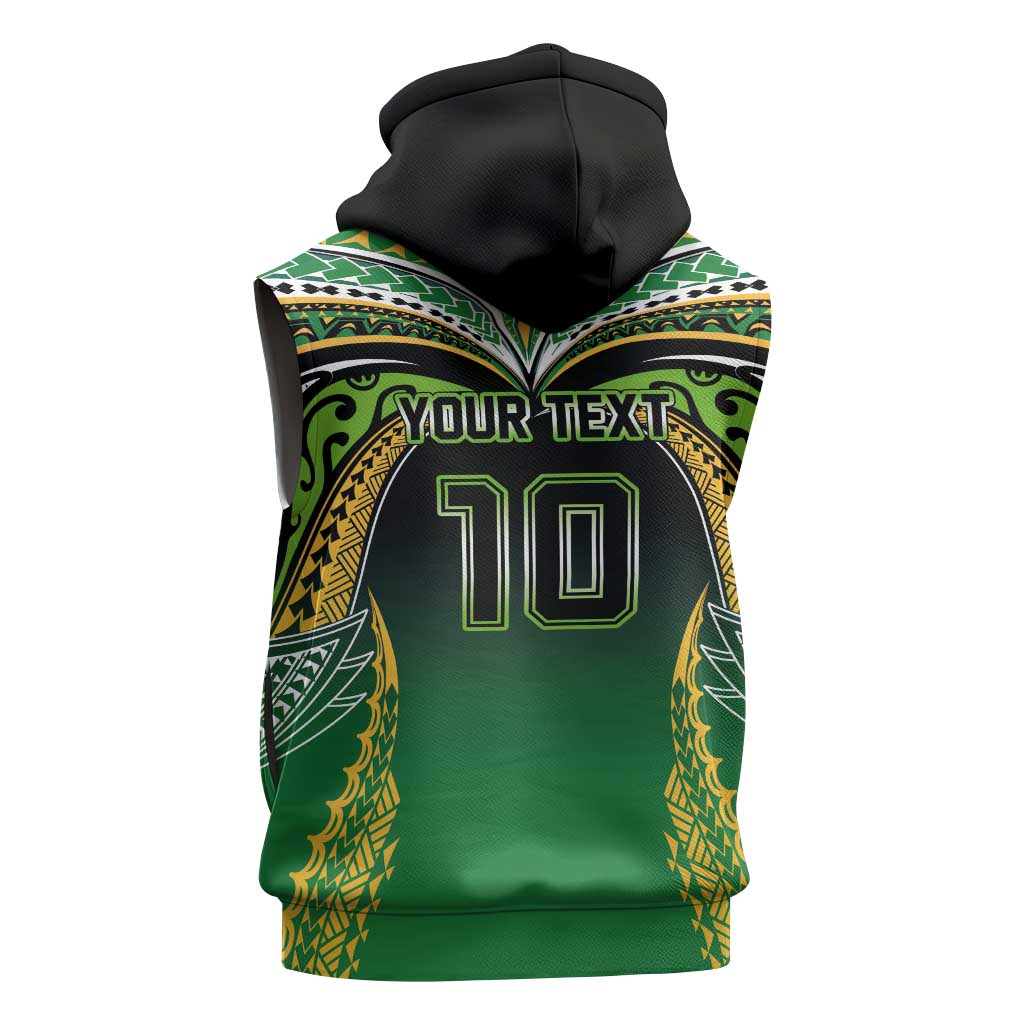 Custom Cook Islands Rugby League Sleeveless Hoodie Avaiki Tatau Tribal Motifs Black Color - Polynesian Pride