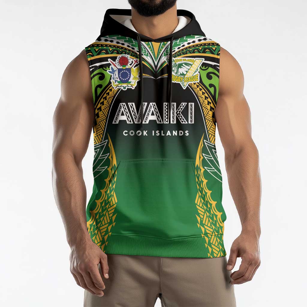Custom Cook Islands Rugby League Sleeveless Hoodie Avaiki Tatau Tribal Motifs Black Color - Polynesian Pride