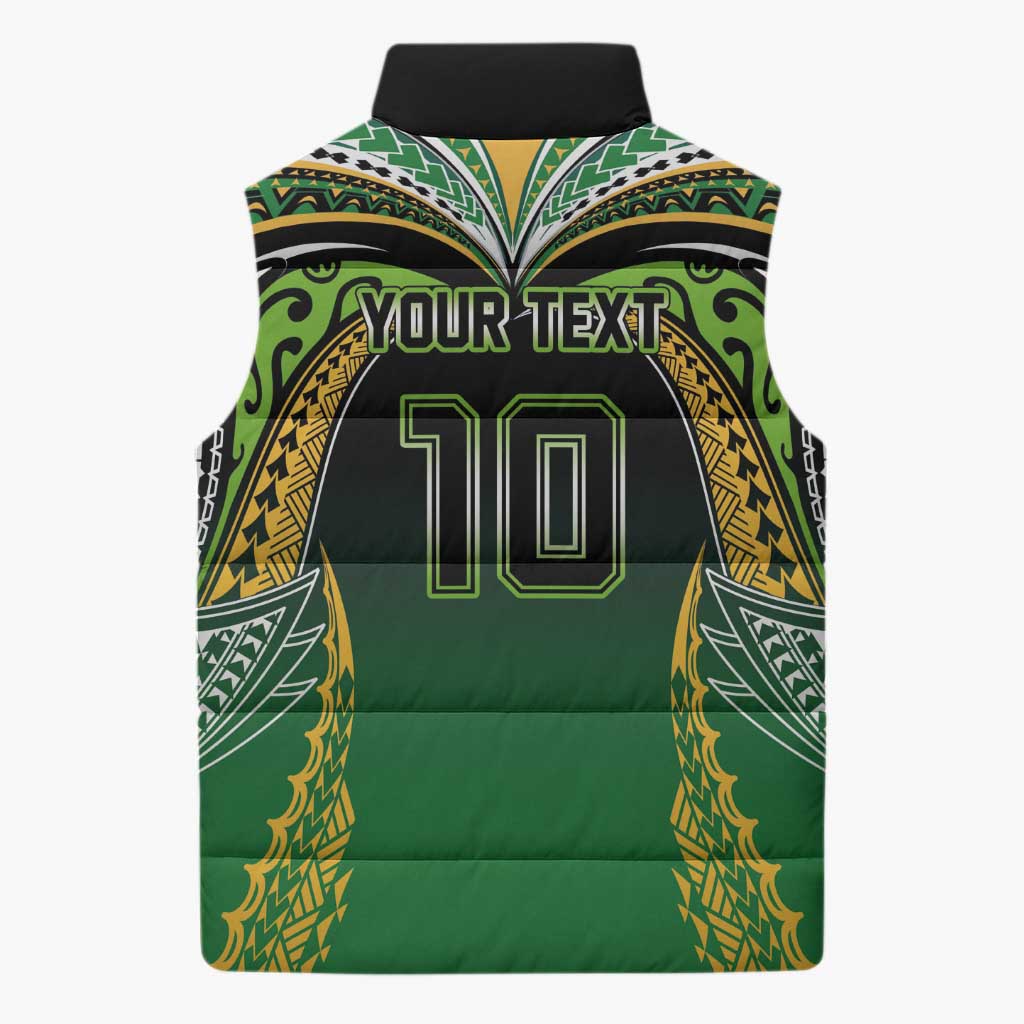 Custom Cook Islands Rugby League Sleeveless Puffer Jacket Avaiki Tatau Tribal Motifs Black Color - Polynesian Pride