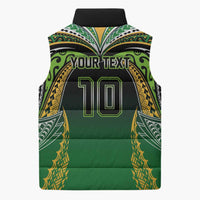 Custom Cook Islands Rugby League Sleeveless Puffer Jacket Avaiki Tatau Tribal Motifs Black Color - Polynesian Pride