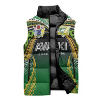 Custom Cook Islands Rugby League Sleeveless Puffer Jacket Avaiki Tatau Tribal Motifs Black Color - Polynesian Pride