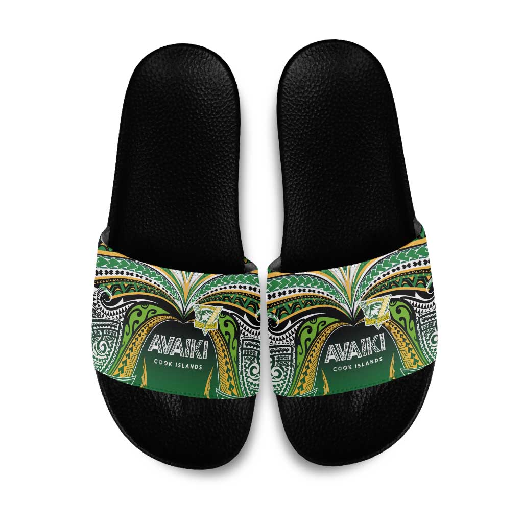 Cook Islands Rugby League Slide Sandals Avaiki Tatau Tribal Motifs Black Color - Polynesian Pride