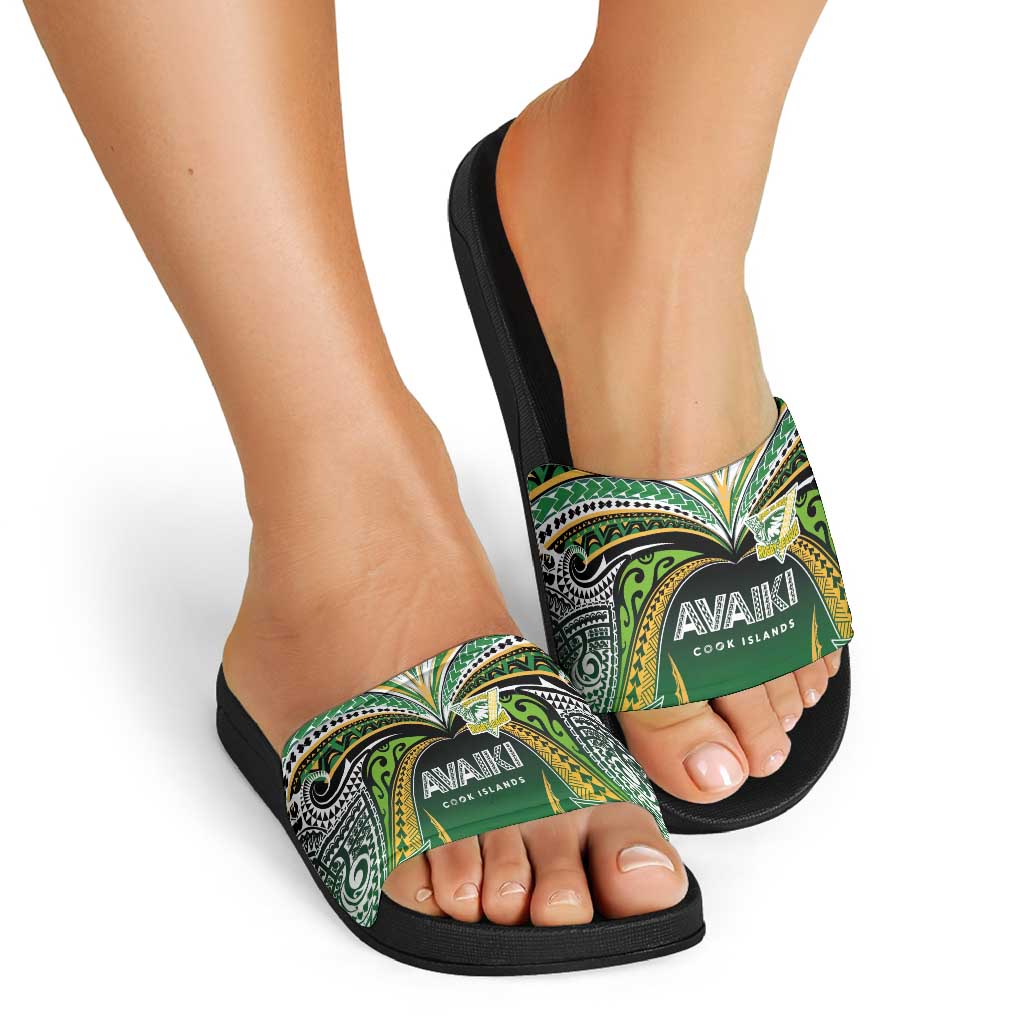 Cook Islands Rugby League Slide Sandals Avaiki Tatau Tribal Motifs Black Color - Polynesian Pride