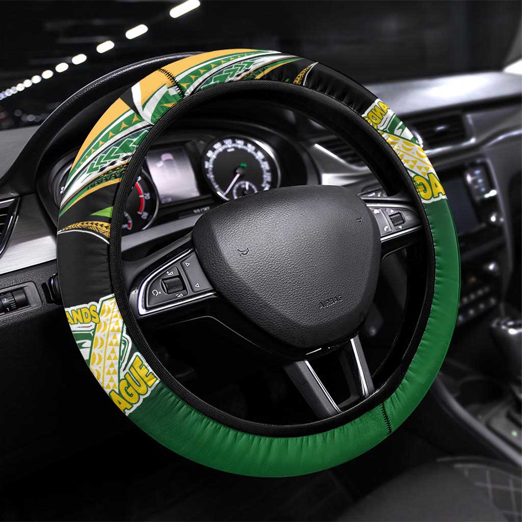 Cook Islands Rugby League Steering Wheel Cover Avaiki Tatau Tribal Motifs Black Color - Polynesian Pride