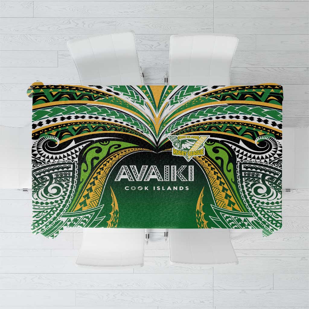 Cook Islands Rugby League Tablecloth Avaiki Tatau Tribal Motifs Black Color - Polynesian Pride