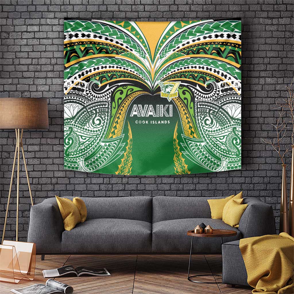 Cook Islands Rugby League Tapestry Avaiki Tatau Tribal Motifs Black Color - Polynesian Pride