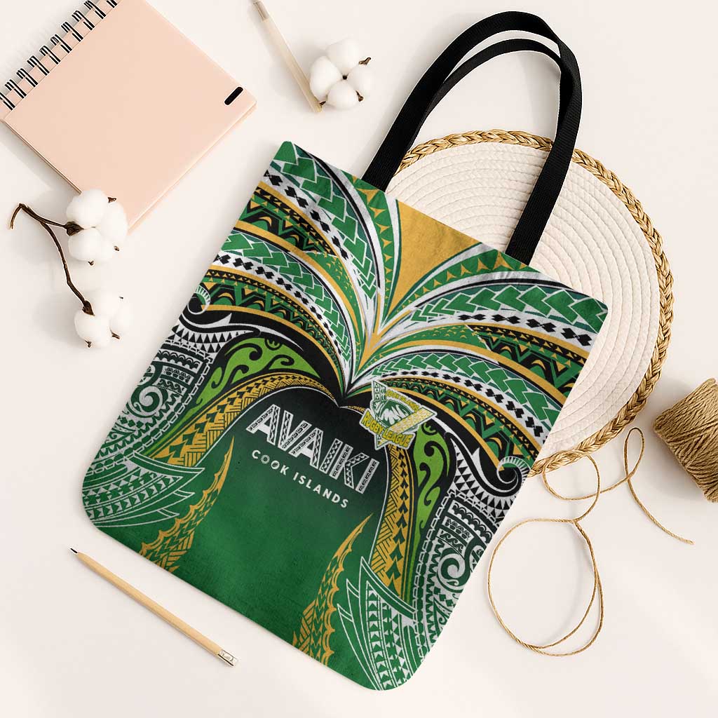 Cook Islands Rugby League Tote Bag Avaiki Tatau Tribal Motifs Black Color - Polynesian Pride