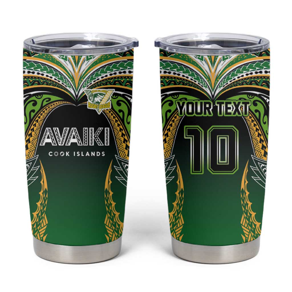 Custom Cook Islands Rugby League Tumbler Cup Avaiki Tatau Tribal Motifs Black Color - Polynesian Pride