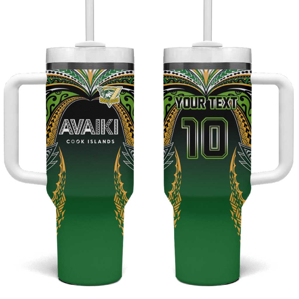 Custom Cook Islands Rugby League Tumbler With Handle Avaiki Tatau Tribal Motifs Black Color - Polynesian Pride