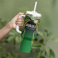 Custom Cook Islands Rugby League Tumbler With Handle Avaiki Tatau Tribal Motifs Black Color - Polynesian Pride