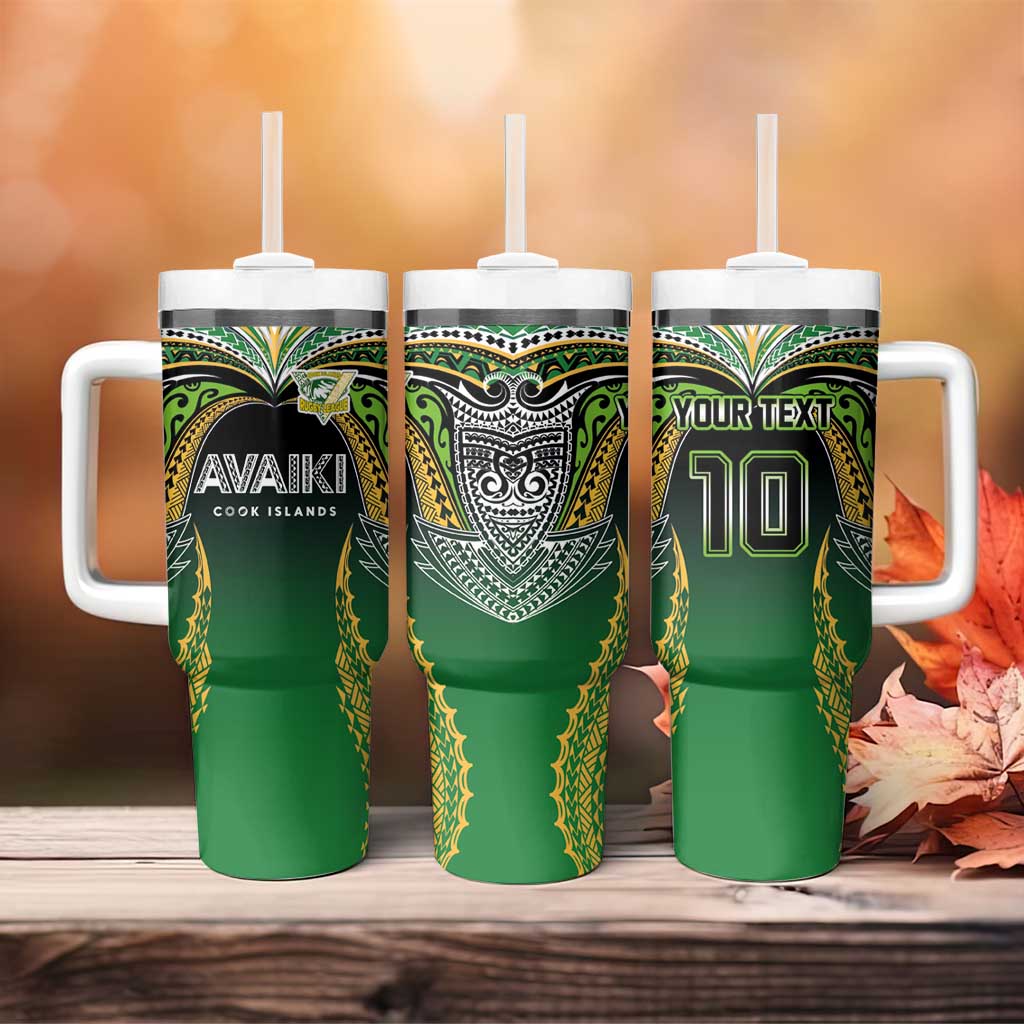 Custom Cook Islands Rugby League Tumbler With Handle Avaiki Tatau Tribal Motifs Black Color - Polynesian Pride