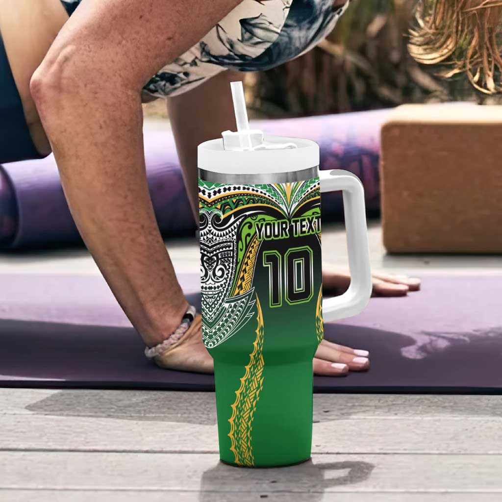 Custom Cook Islands Rugby League Tumbler With Handle Avaiki Tatau Tribal Motifs Black Color - Polynesian Pride