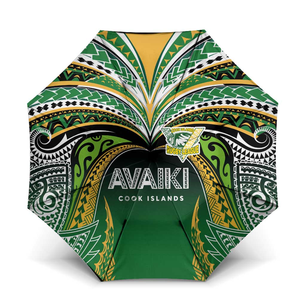 Cook Islands Rugby League Umbrella Avaiki Tatau Tribal Motifs Black Color - Polynesian Pride