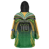 Custom Cook Islands Rugby League Wearable Blanket Hoodie Avaiki Tatau Tribal Motifs Black Color - Polynesian Pride