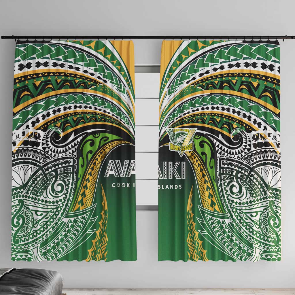 Cook Islands Rugby League Window Curtain Avaiki Tatau Tribal Motifs Black Color - Polynesian Pride