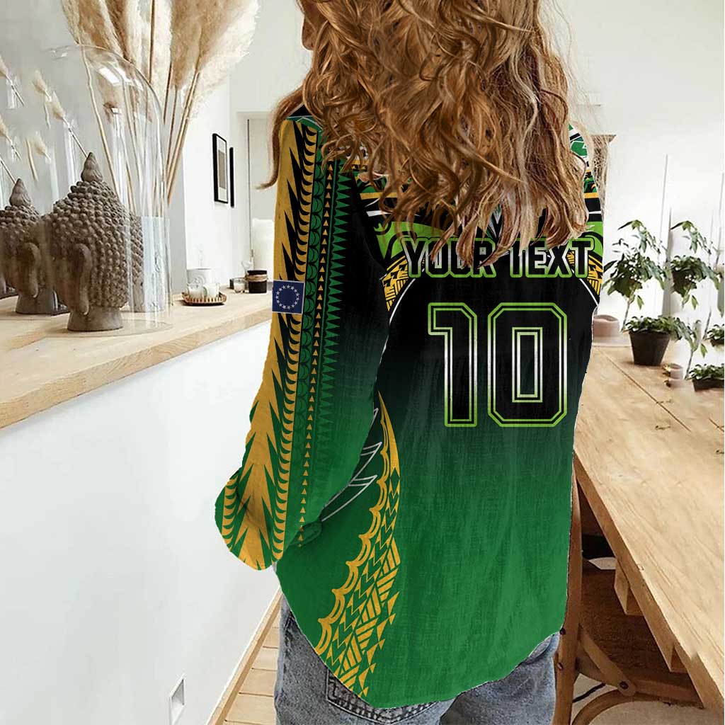 Custom Cook Islands Rugby League Women Casual Shirt Avaiki Tatau Tribal Motifs Black Color - Polynesian Pride