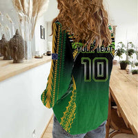 Custom Cook Islands Rugby League Women Casual Shirt Avaiki Tatau Tribal Motifs Black Color - Polynesian Pride