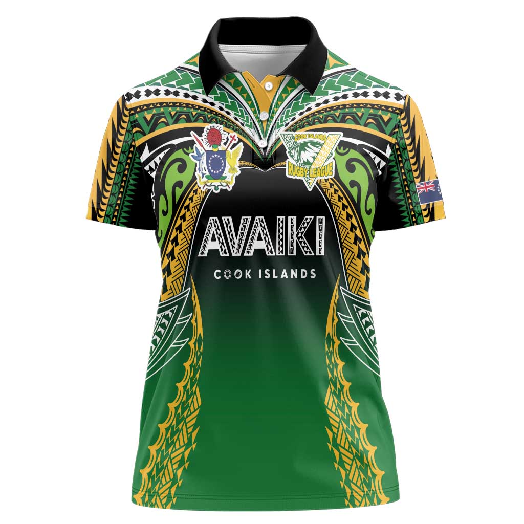 Custom Cook Islands Rugby League Women Polo Shirt Avaiki Tatau Tribal Motifs Black Color - Polynesian Pride