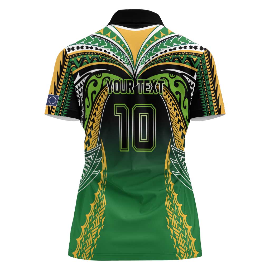 Custom Cook Islands Rugby League Women Polo Shirt Avaiki Tatau Tribal Motifs Black Color - Polynesian Pride