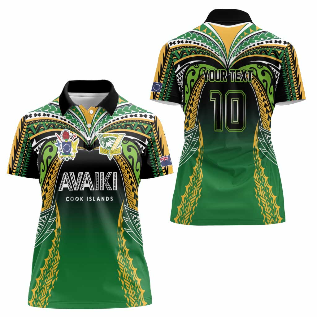 Custom Cook Islands Rugby League Women Polo Shirt Avaiki Tatau Tribal Motifs Black Color - Polynesian Pride