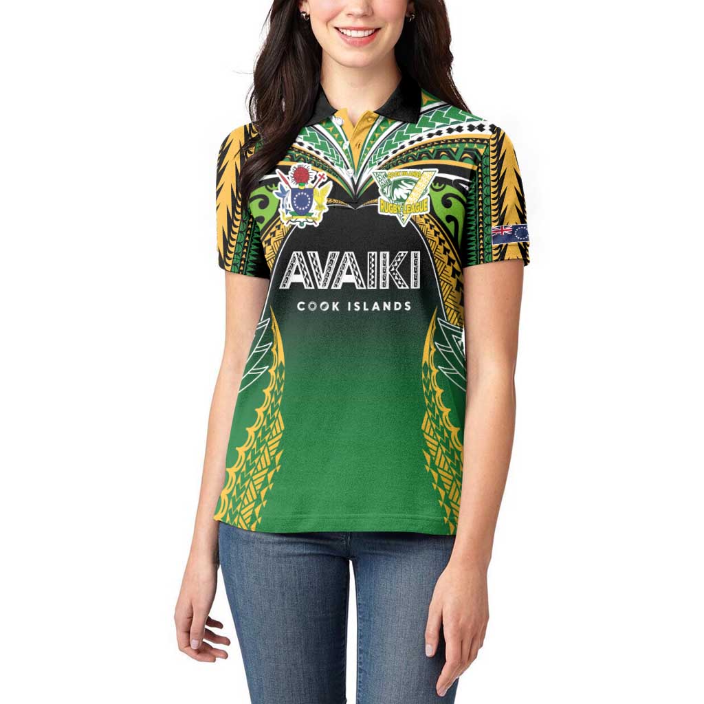 Custom Cook Islands Rugby League Women Polo Shirt Avaiki Tatau Tribal Motifs Black Color - Polynesian Pride