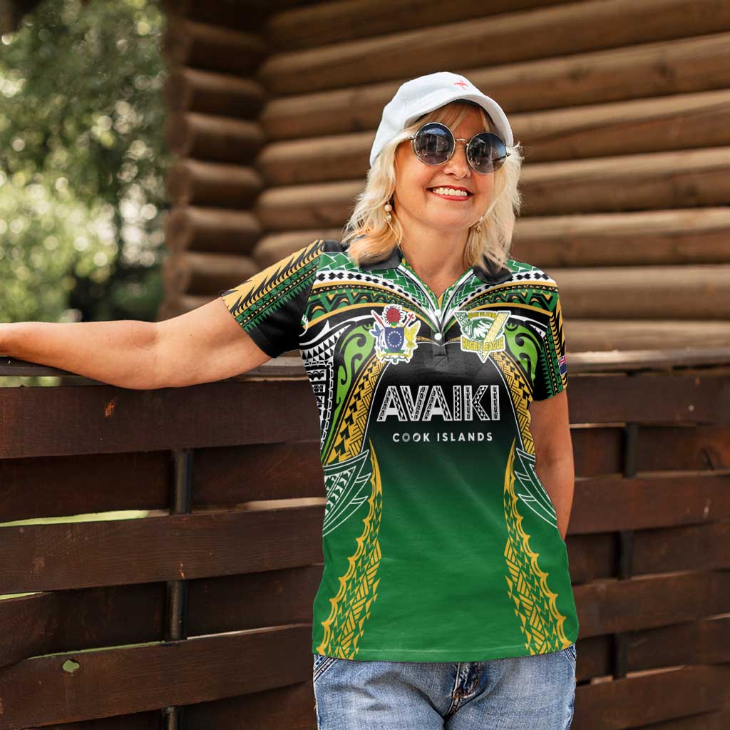 Custom Cook Islands Rugby League Women Polo Shirt Avaiki Tatau Tribal Motifs Black Color - Polynesian Pride