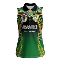 Custom Cook Islands Rugby League Women Sleeveless Polo Shirt Avaiki Tatau Tribal Motifs Black Color - Polynesian Pride