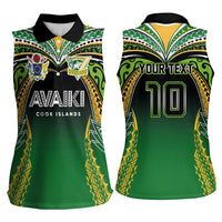 Custom Cook Islands Rugby League Women Sleeveless Polo Shirt Avaiki Tatau Tribal Motifs Black Color - Polynesian Pride