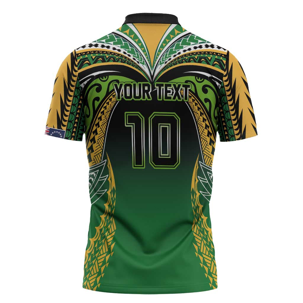 Custom Cook Islands Rugby League Zipper Polo Shirt Avaiki Tatau Tribal Motifs Black Color - Polynesian Pride
