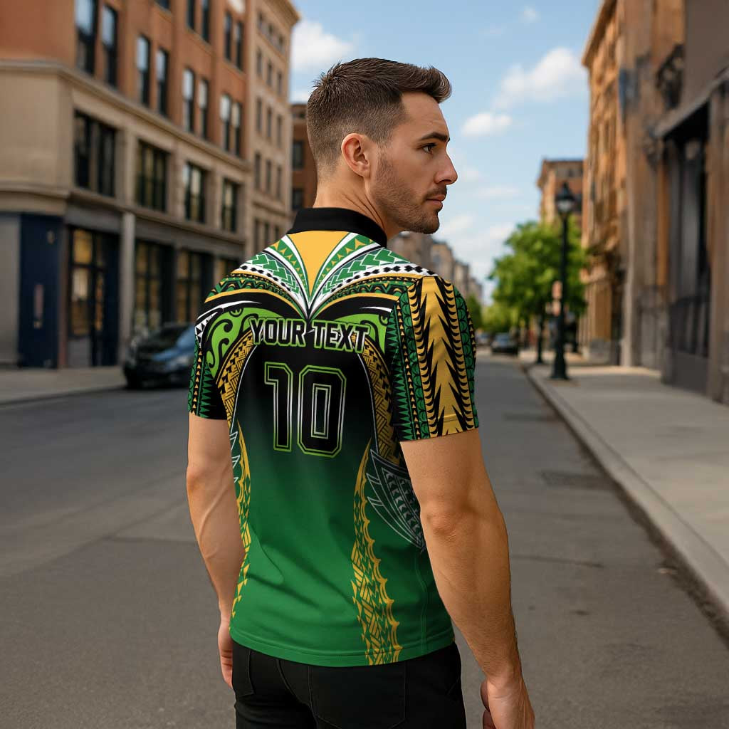 Custom Cook Islands Rugby League Zipper Polo Shirt Avaiki Tatau Tribal Motifs Black Color - Polynesian Pride