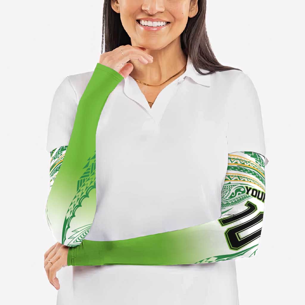 Custom Cook Islands Rugby League Arm Sleeves Avaiki Tatau Tribal Motifs White Color - Polynesian Pride