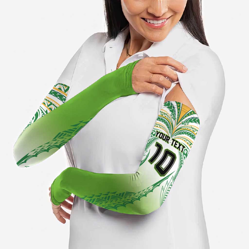 Custom Cook Islands Rugby League Arm Sleeves Avaiki Tatau Tribal Motifs White Color - Polynesian Pride