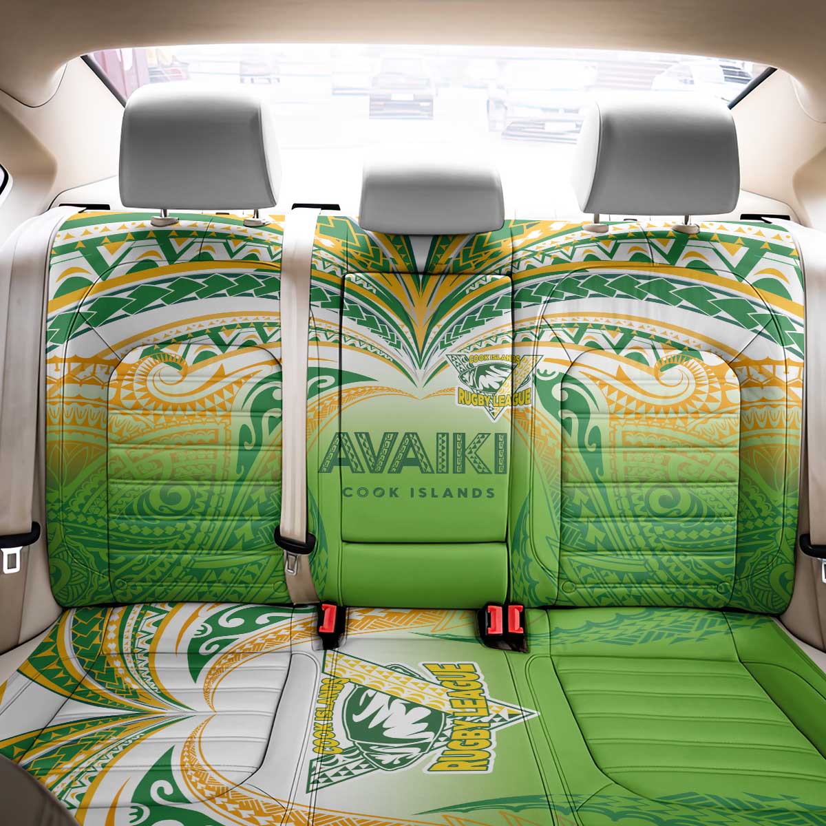 Cook Islands Rugby League Back Car Seat Cover Avaiki Tatau Tribal Motifs White Color - Polynesian Pride