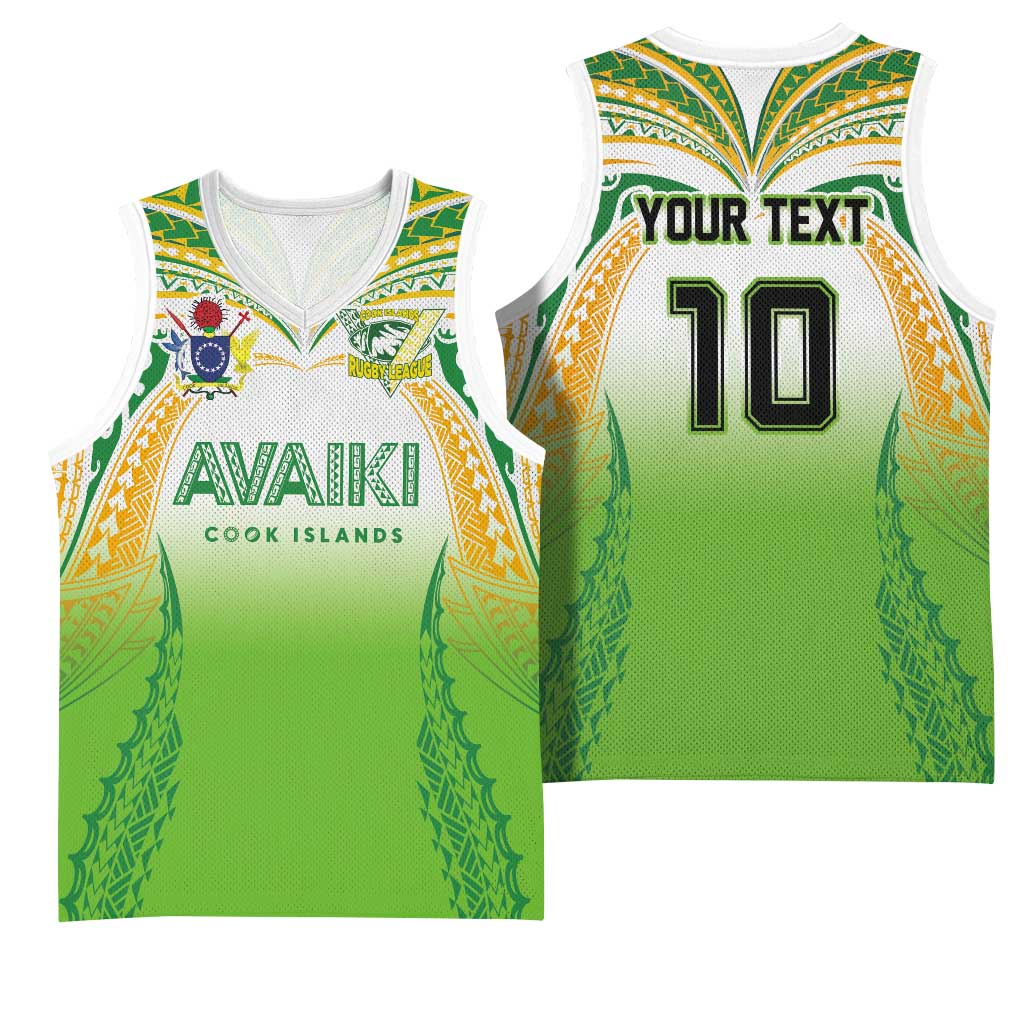 Custom Cook Islands Rugby League Basketball Jersey Avaiki Tatau Tribal Motifs White Color - Polynesian Pride