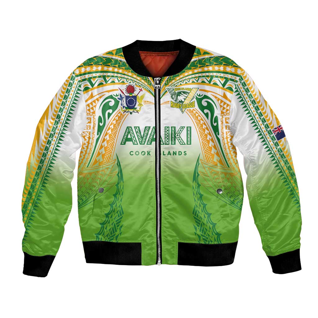 Custom Cook Islands Rugby League Bomber Jacket Avaiki Tatau Tribal Motifs White Color - Polynesian Pride