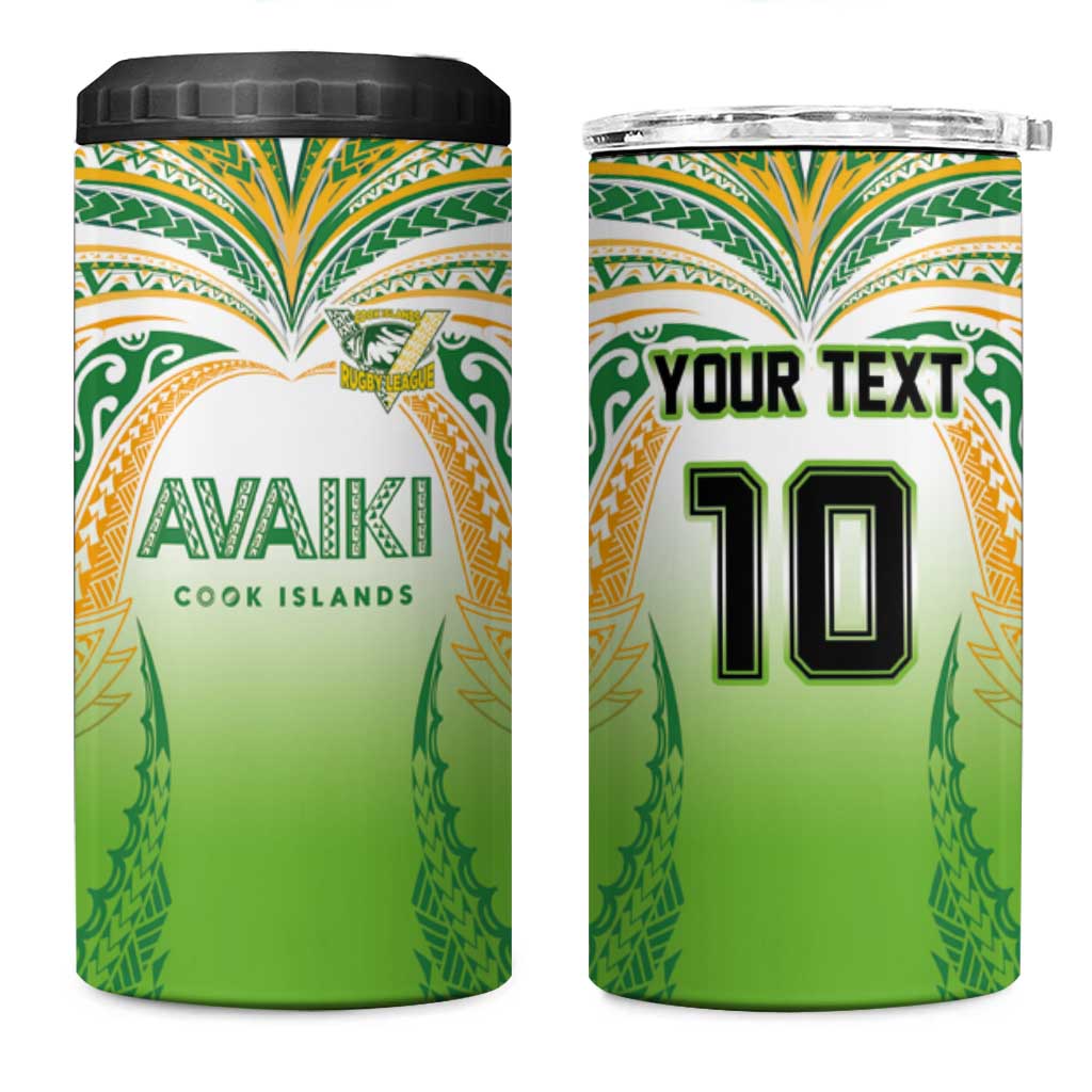Custom Cook Islands Rugby League 4 in 1 Can Cooler Tumbler Avaiki Tatau Tribal Motifs White Color - Polynesian Pride
