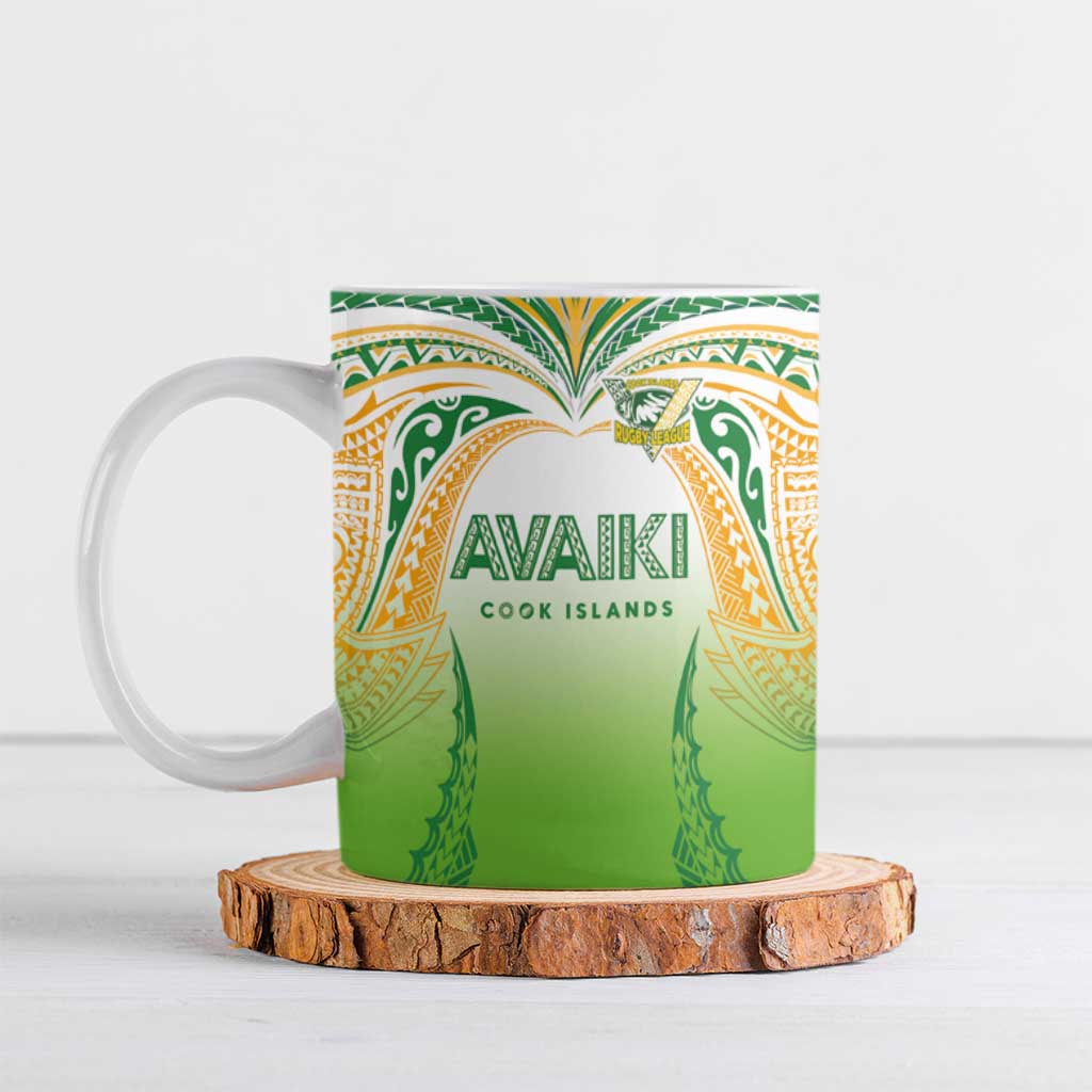 Custom Cook Islands Rugby League Ceramic Mug Avaiki Tatau Tribal Motifs White Color - Polynesian Pride