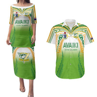 Custom Cook Islands Rugby League Couples Matching Puletasi and Hawaiian Shirt Avaiki Tatau Tribal Motifs White Color - Polynesian Pride