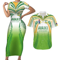 Custom Cook Islands Rugby League Couples Matching Short Sleeve Bodycon Dress and Hawaiian Shirt Avaiki Tatau Tribal Motifs White Color - Polynesian Pride