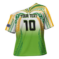 Custom Cook Islands Rugby League Cross Shoulder Shirt Avaiki Tatau Tribal Motifs White Color - Polynesian Pride