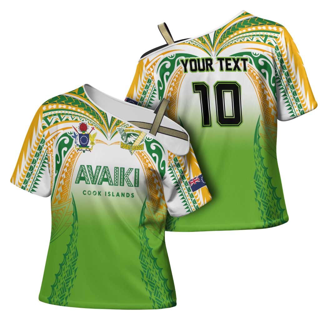 Custom Cook Islands Rugby League Cross Shoulder Shirt Avaiki Tatau Tribal Motifs White Color - Polynesian Pride