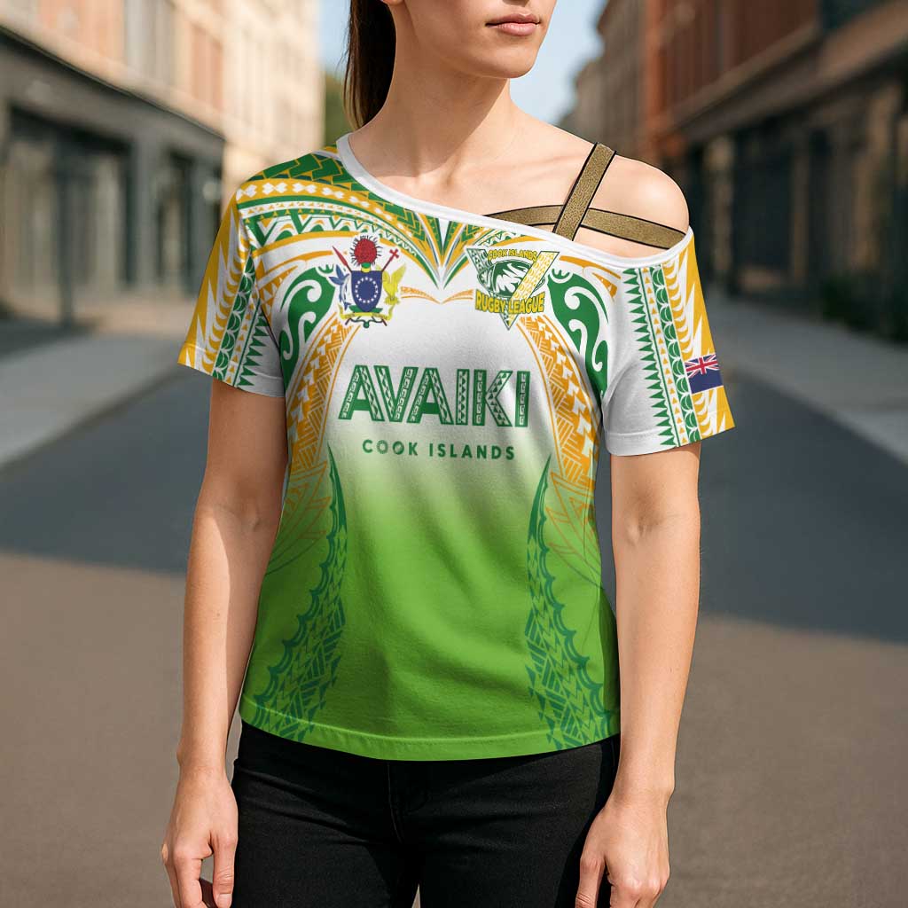 Custom Cook Islands Rugby League Cross Shoulder Shirt Avaiki Tatau Tribal Motifs White Color - Polynesian Pride