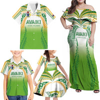 Custom Cook Islands Rugby League Family Matching Off Shoulder Maxi Dress and Hawaiian Shirt Avaiki Tatau Tribal Motifs White Color - Polynesian Pride