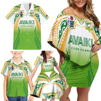 Custom Cook Islands Rugby League Family Matching Off Shoulder Short Dress and Hawaiian Shirt Avaiki Tatau Tribal Motifs White Color - Polynesian Pride
