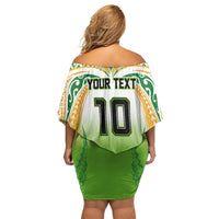 Custom Cook Islands Rugby League Family Matching Off Shoulder Short Dress and Hawaiian Shirt Avaiki Tatau Tribal Motifs White Color - Polynesian Pride