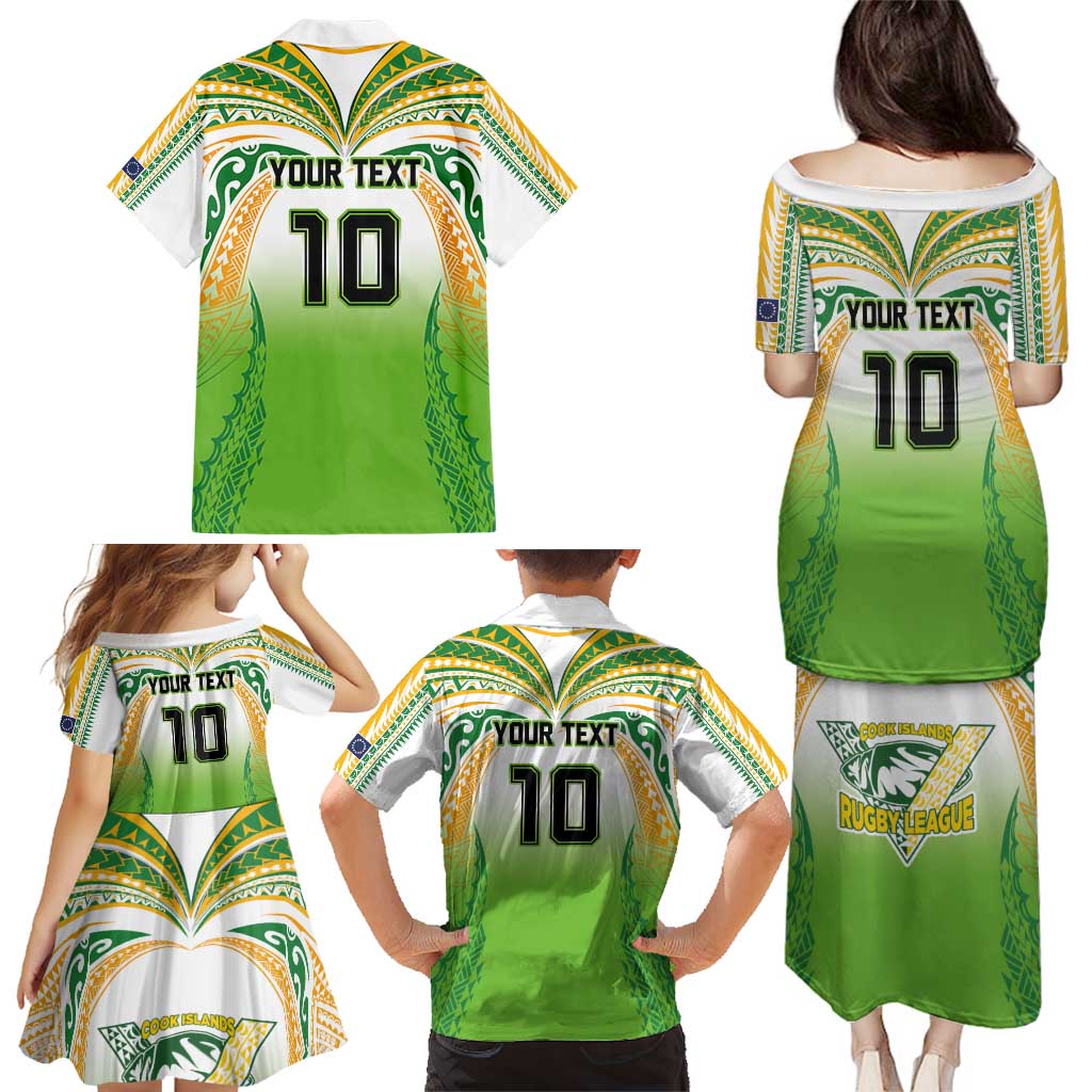 Custom Cook Islands Rugby League Family Matching Puletasi and Hawaiian Shirt Avaiki Tatau Tribal Motifs White Color - Polynesian Pride