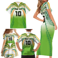 Custom Cook Islands Rugby League Family Matching Short Sleeve Bodycon Dress and Hawaiian Shirt Avaiki Tatau Tribal Motifs White Color - Polynesian Pride