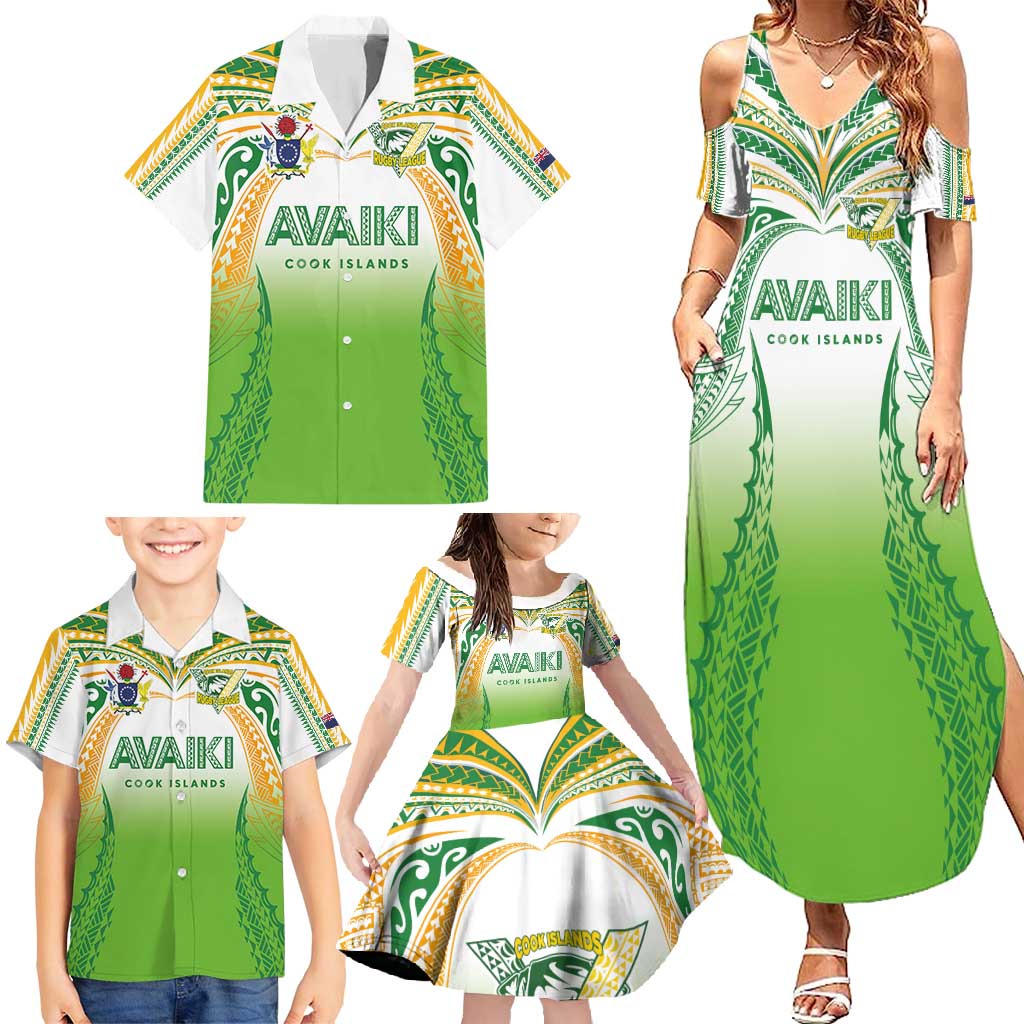 Custom Cook Islands Rugby League Family Matching Summer Maxi Dress and Hawaiian Shirt Avaiki Tatau Tribal Motifs White Color - Polynesian Pride