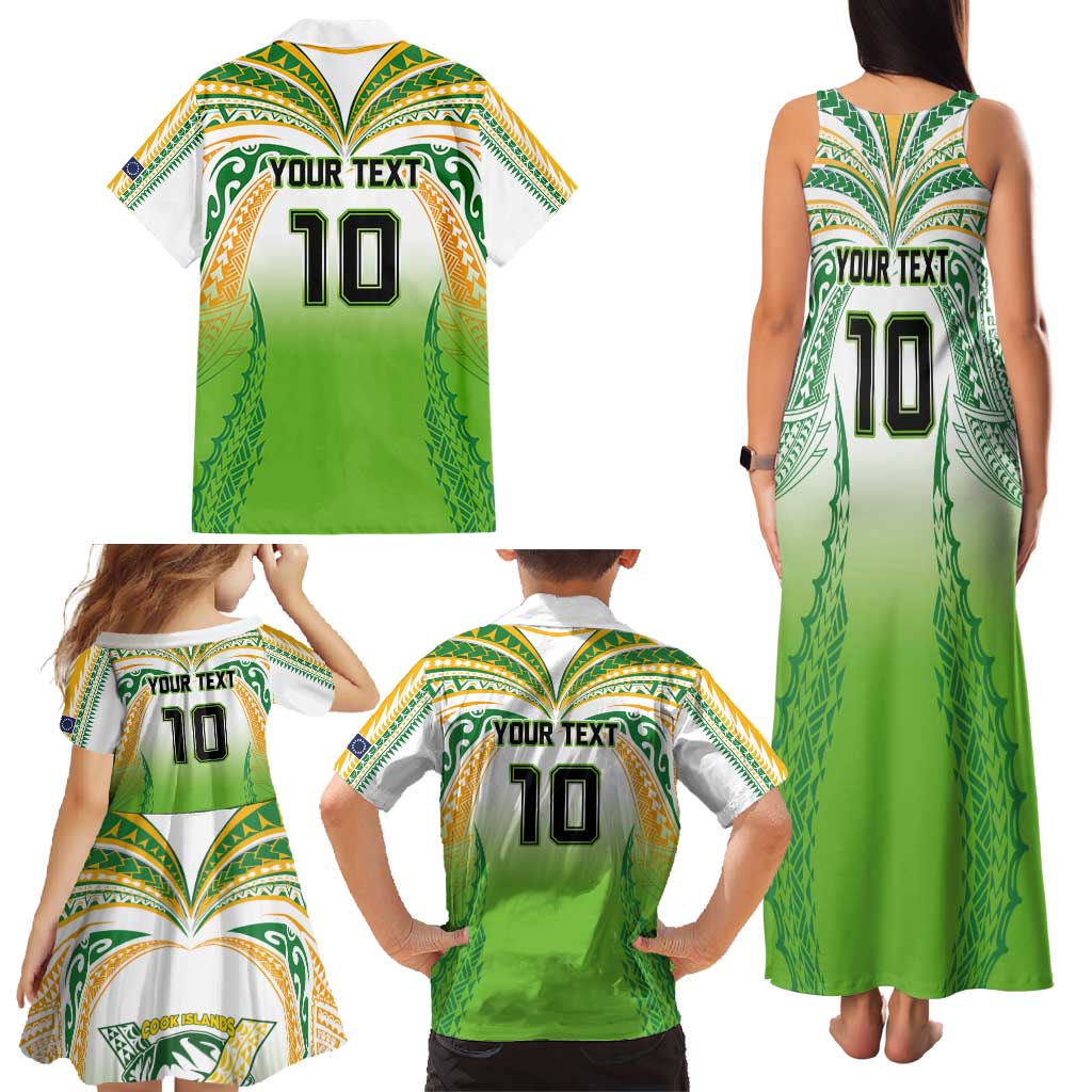 Custom Cook Islands Rugby League Family Matching Tank Maxi Dress and Hawaiian Shirt Avaiki Tatau Tribal Motifs White Color - Polynesian Pride